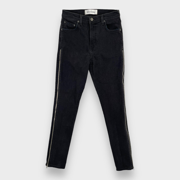 Reformation High Rise Side Zipper Black Jeans Women's Size 26 - Picture 2 of 15